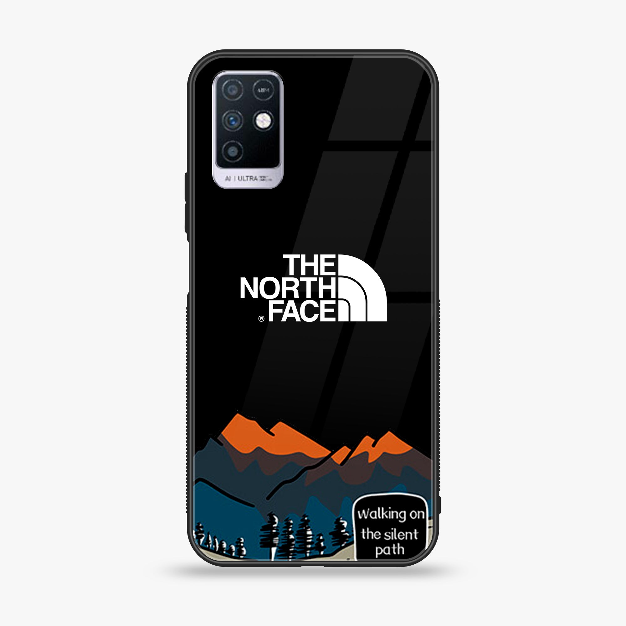 Infinix Note 10 The North Face Series Premium Printed Glass soft Bumper shock Proof Case