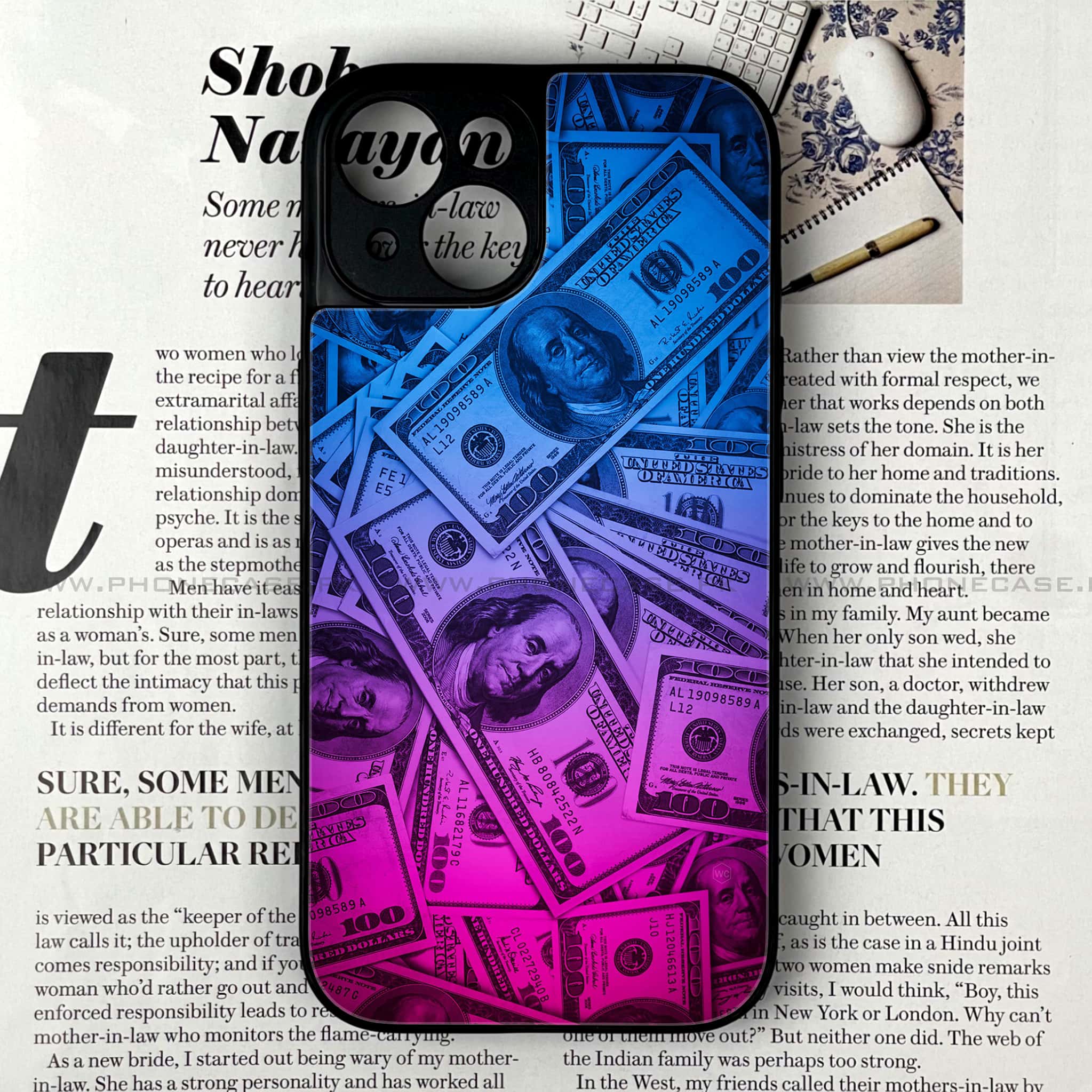 iPhone 15 Plus - Dollar Series - Premium Printed Glass soft Bumper shock Proof Case