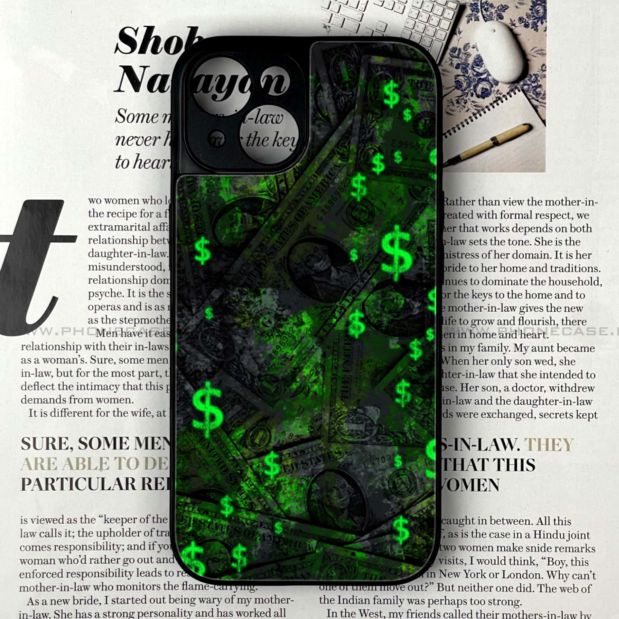 iPhone 15 - Dollar Series - Premium Printed Glass soft Bumper shock Proof Case