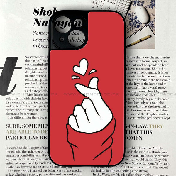 iPhone 15 Plus - Finger Heart BTS - Premium Printed Glass soft Bumper Shock Proof Case