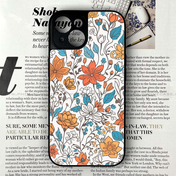 iPhone 15 - Floral Series Design 9 - Premium Printed Glass soft Bumper Shock Proof Case