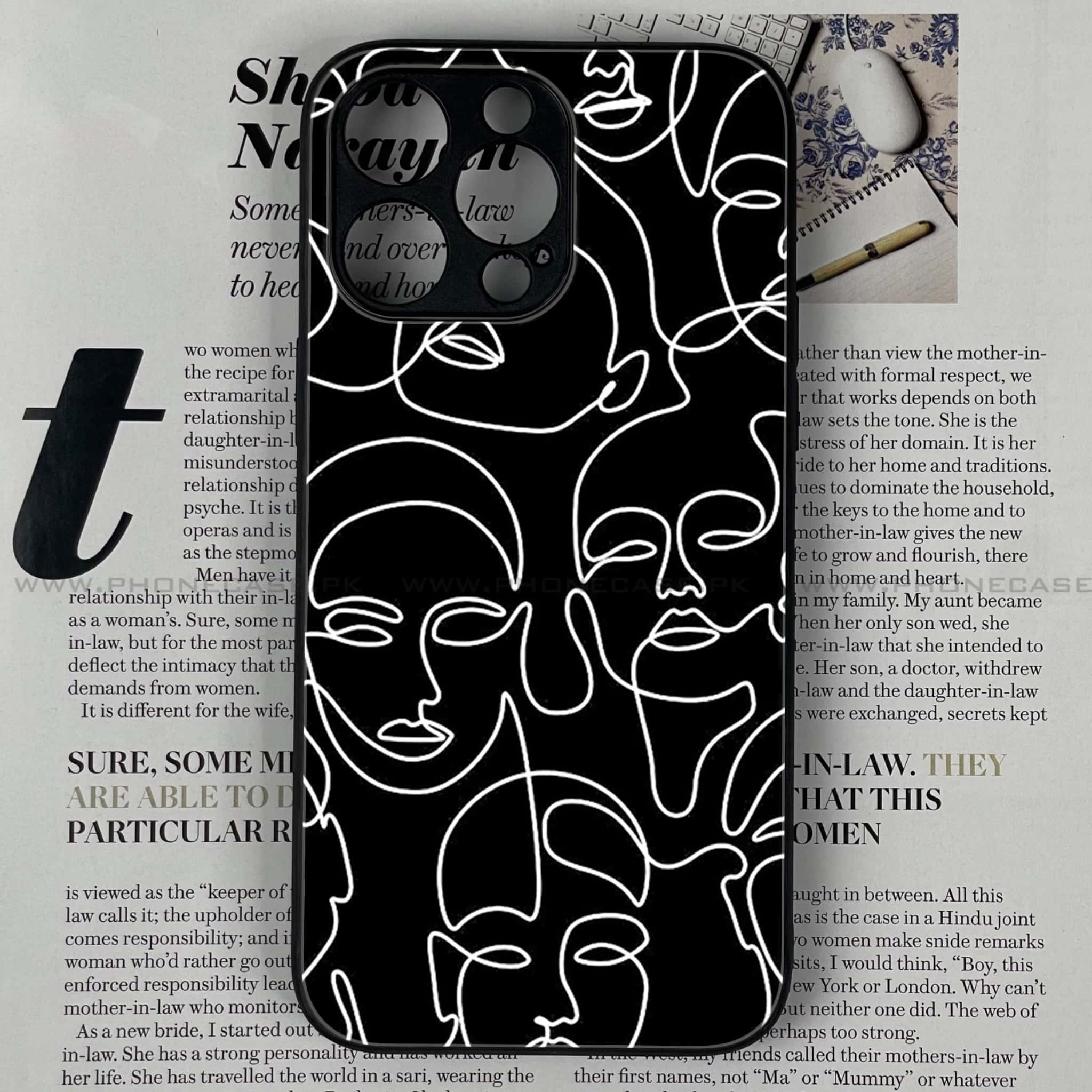 iPhone 15 Pro Max - Girls Line Art Series - Premium Printed Glass soft Bumper shock Proof Case