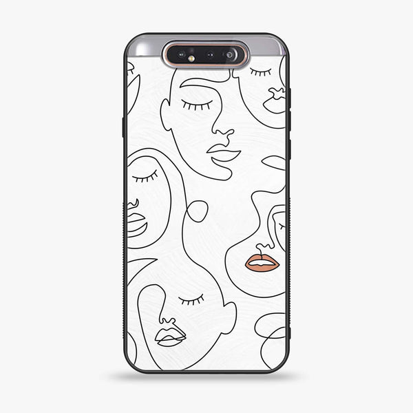 Samsung Galaxy A80 - Girl Line Art Series - Premium Printed Glass soft Bumper shock Proof Case