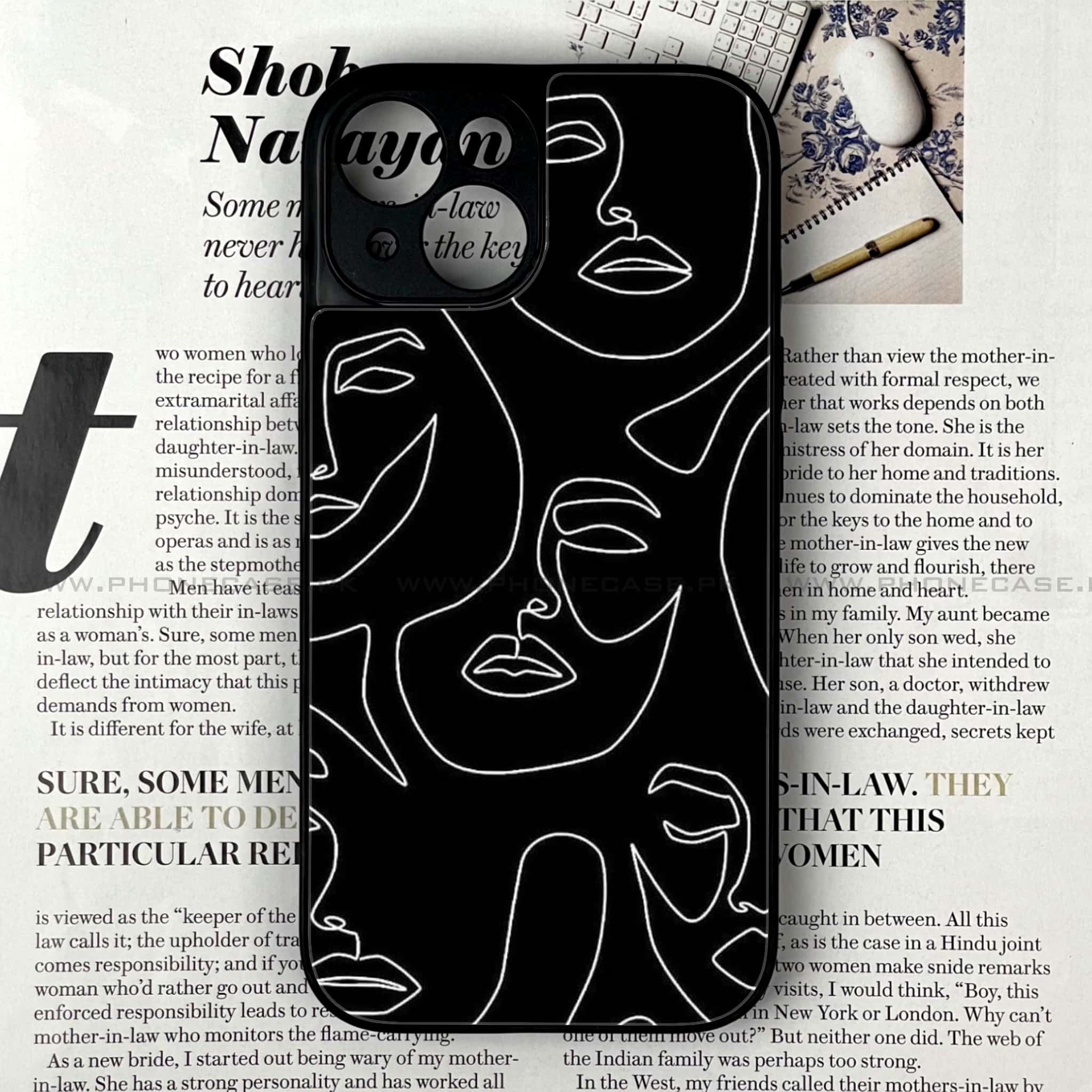iPhone 15 - Girls Line Art Series - Premium Printed Glass soft Bumper shock Proof Case