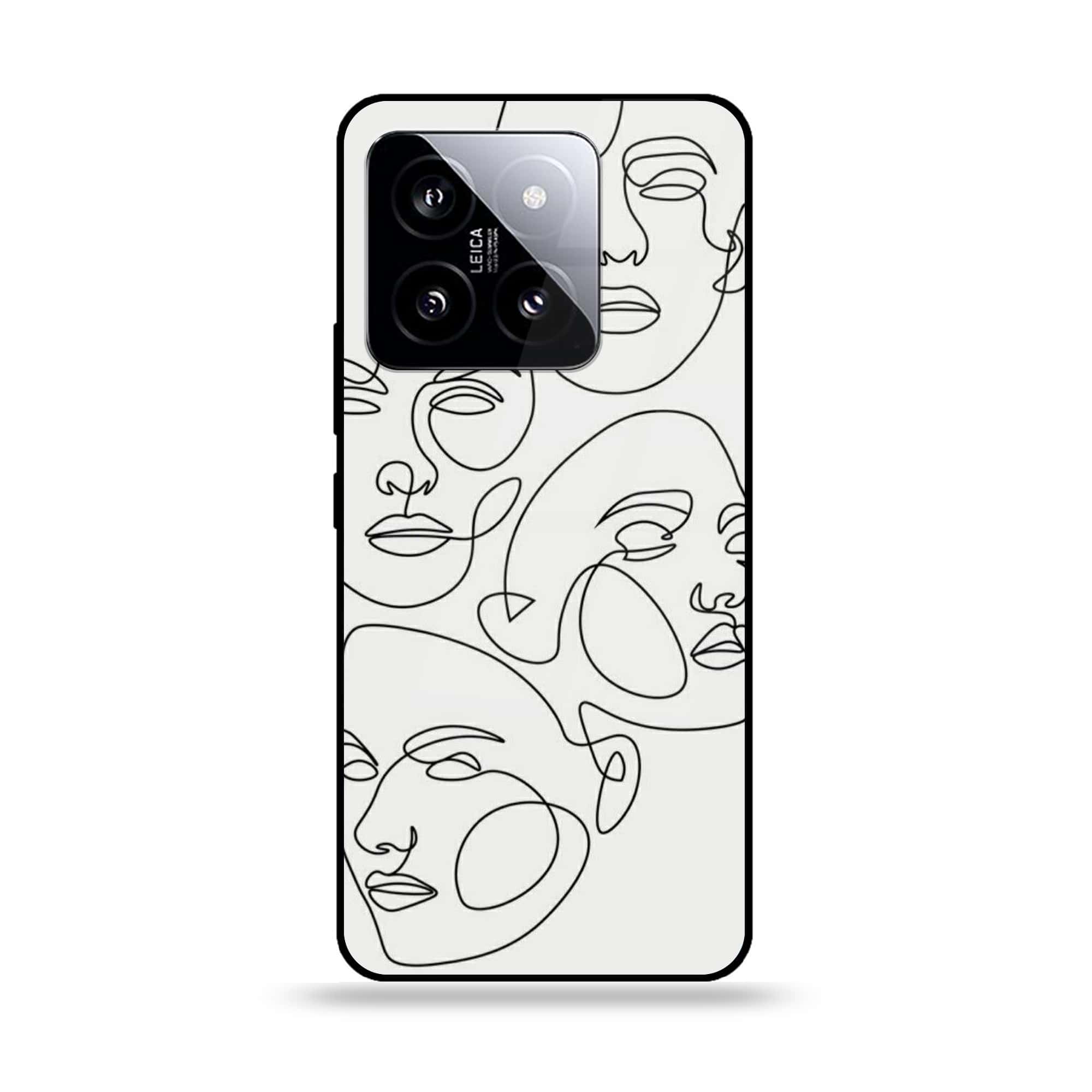 Xiaomi 14 - Girls Line Art Series - Premium Printed Glass soft Bumper shock Proof Case