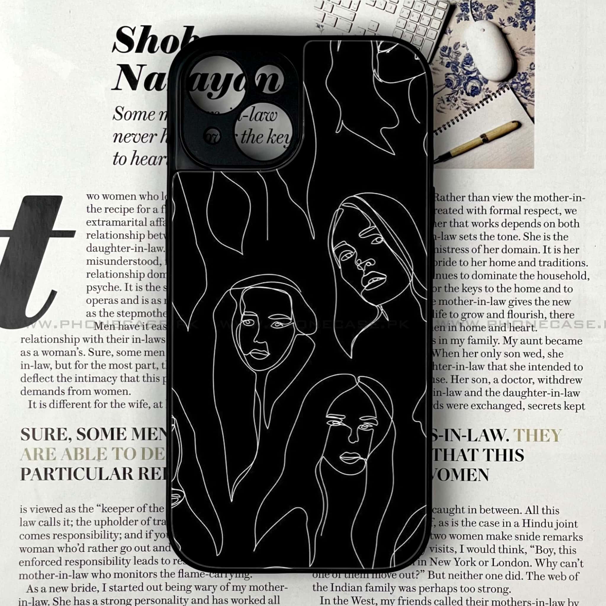 iPhone 15 - Girls Line Art Series - Premium Printed Glass soft Bumper shock Proof Case