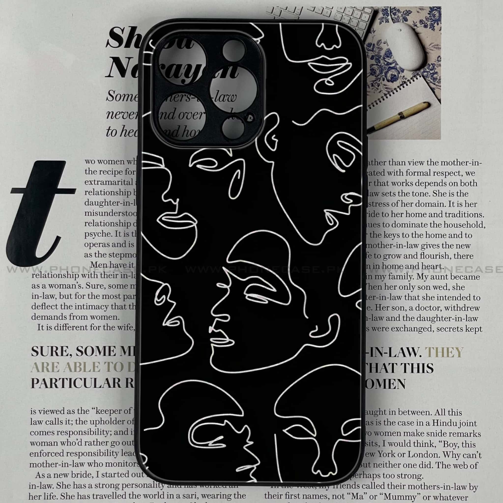 iPhone 15 Pro Max - Girls Line Art Series - Premium Printed Glass soft Bumper shock Proof Case