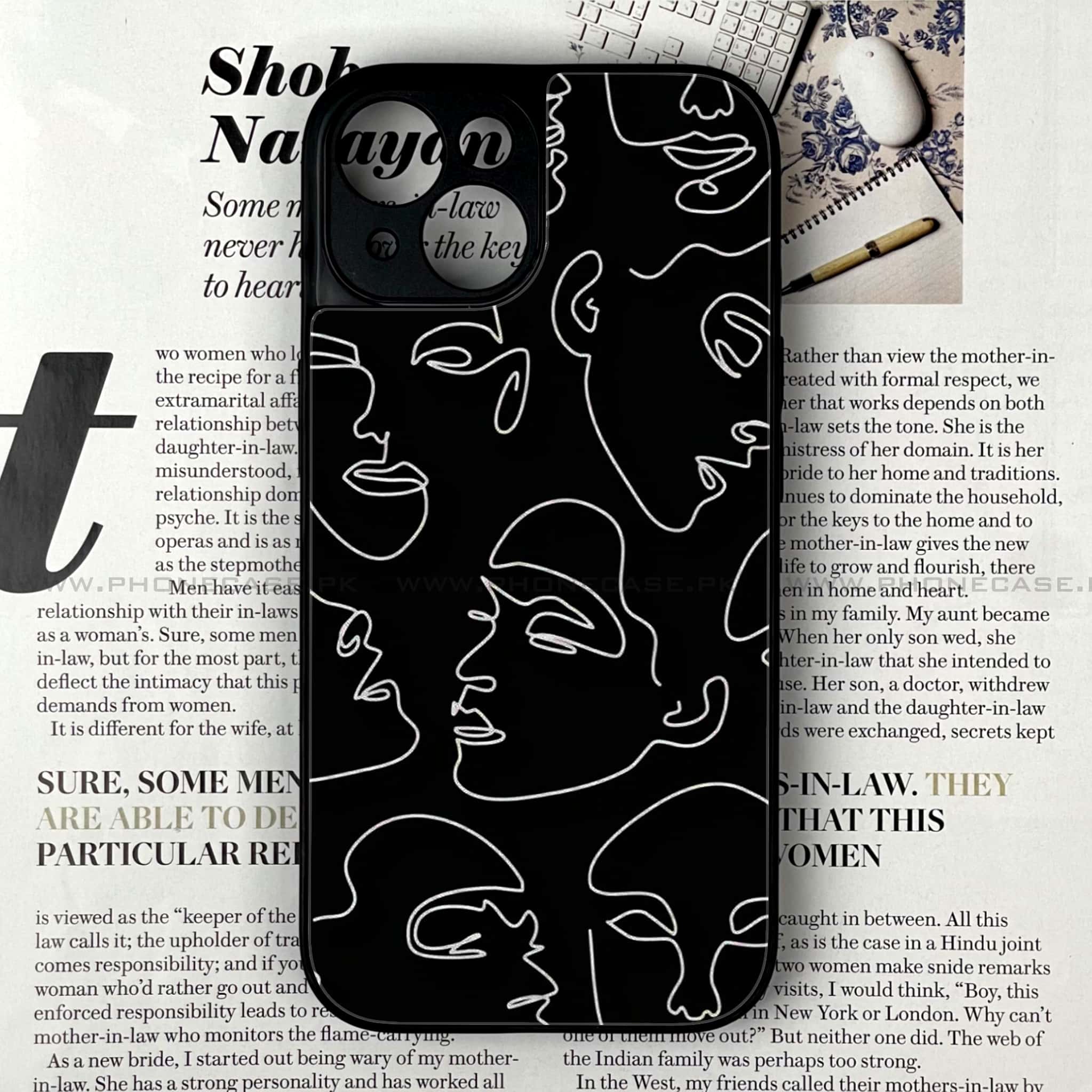 iPhone 13 Mini - Girl Line Art Series - Premium Printed Glass soft Bumper shock Proof Case