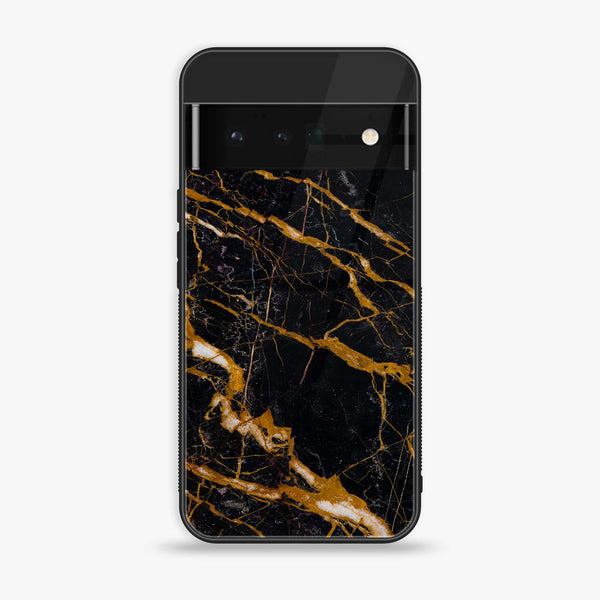 Google Pixel 6 - Golden Black Marble - Premium Printed Glass soft Bumper Shock Proof Case