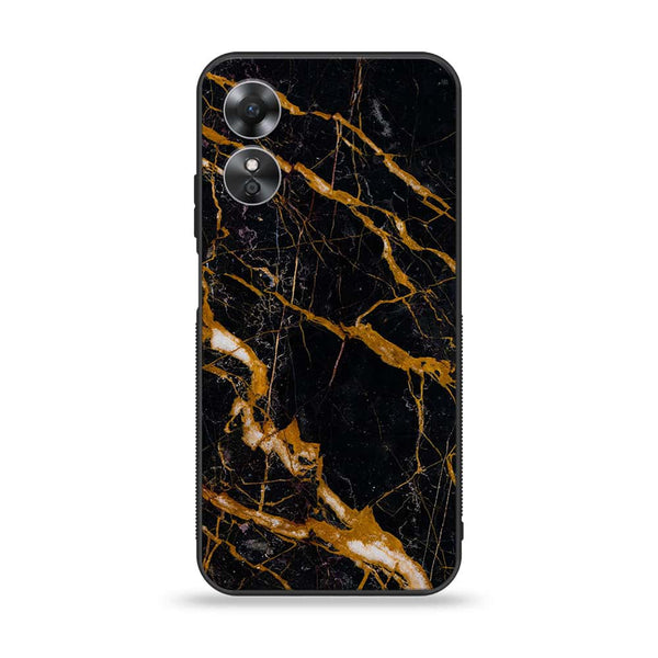 Oppo A17 - Golden Black Marble - Premium Printed Glass Case
