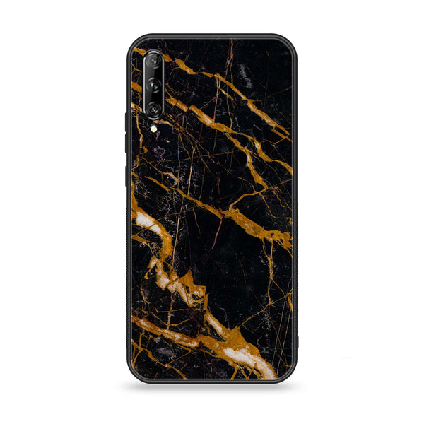 Huawei Y9s - Golden Black Marble - Premium Printed Glass soft Bumper shock Proof Case