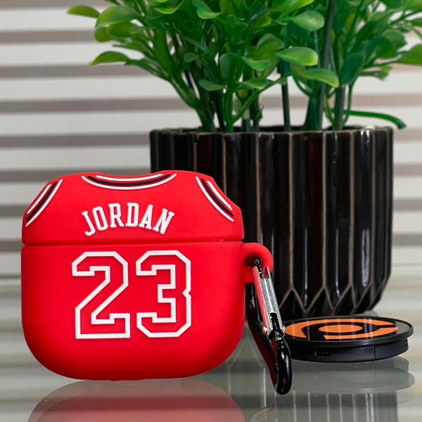 Apple Airpods 3 (3rd Generation) Jordan Jersey Red Shock proof Silicone Case with holding clip