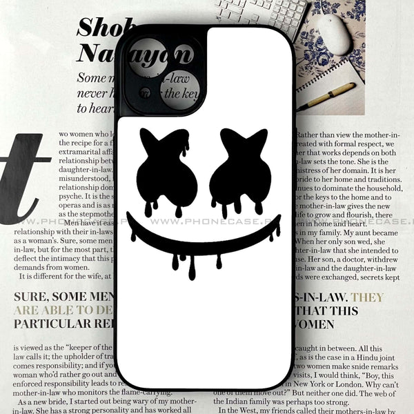 iPhone 15 Plus - Marshmello Face - Premium Printed Glass soft Bumper Shock Proof Case