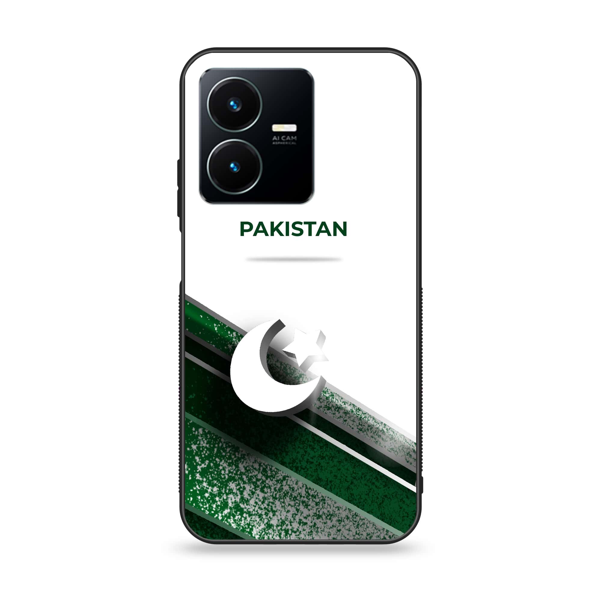 Vivo Y22 Pakistani Flag Series Premium Printed Glass soft Bumper shock Proof Case