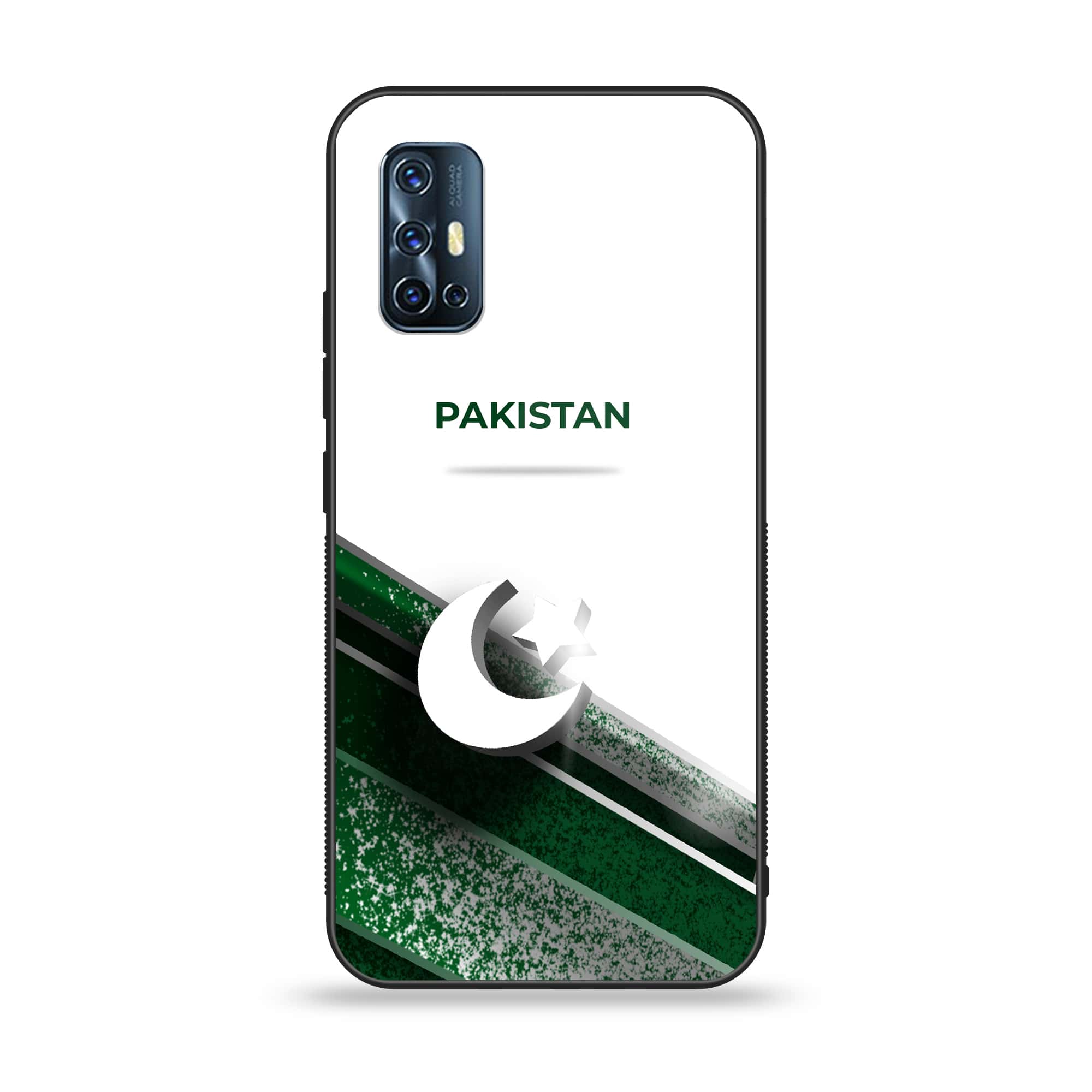 Vivo V17  -Pakistani Flag Series  - Premium Printed Glass soft Bumper shock Proof Case