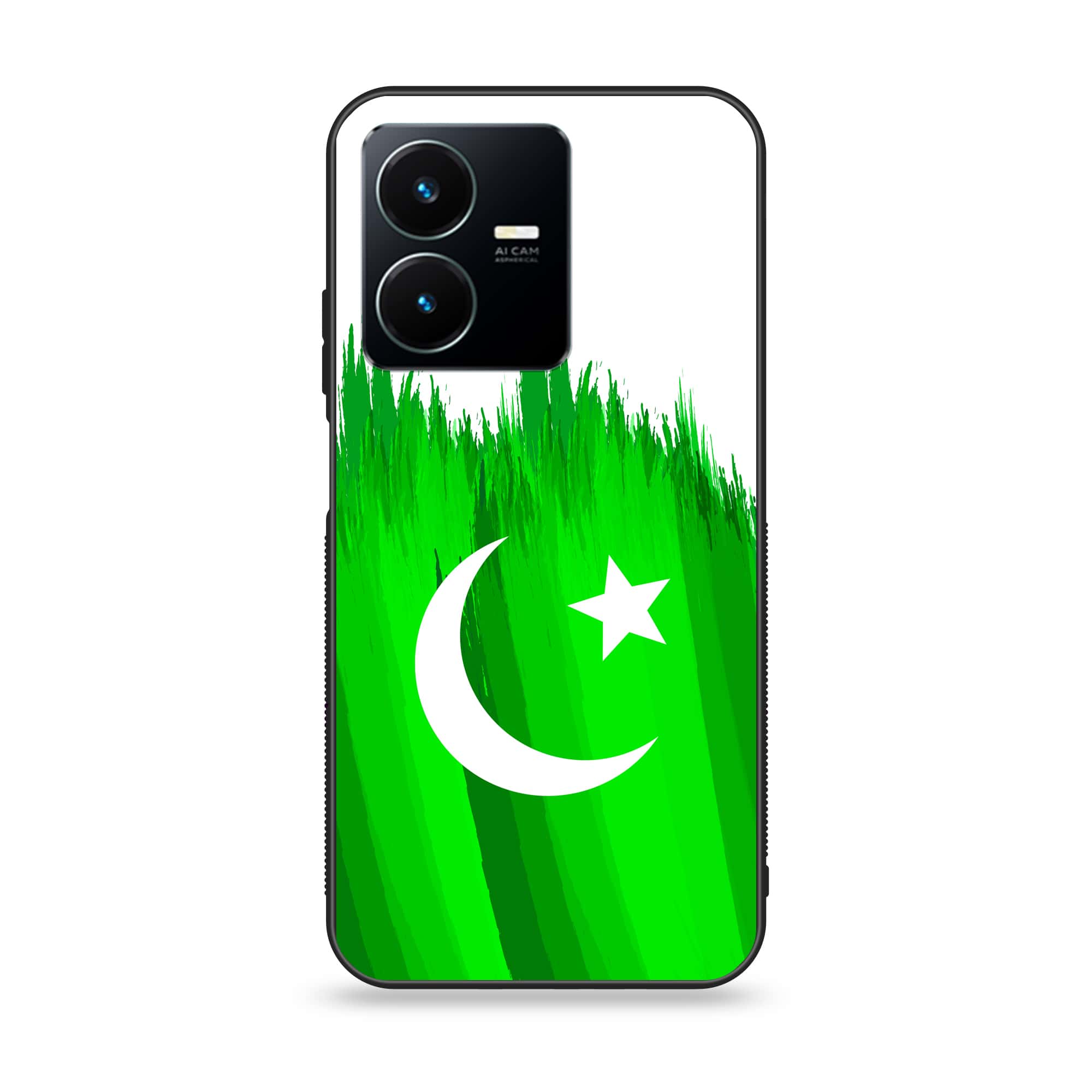 Vivo Y22 Pakistani Flag Series Premium Printed Glass soft Bumper shock Proof Case