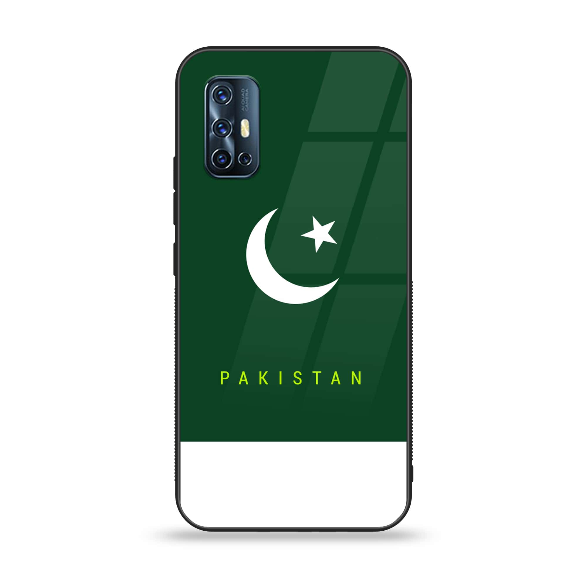 Vivo V17  -Pakistani Flag Series  - Premium Printed Glass soft Bumper shock Proof Case