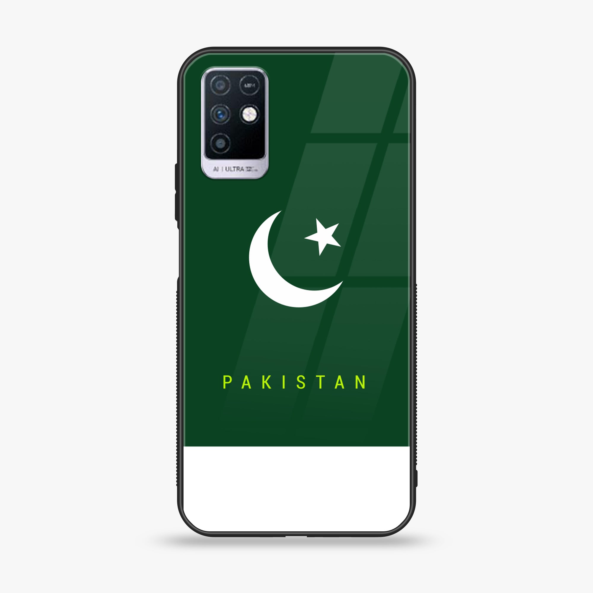 Infinix Note 10 Pakistani Flag Series Premium Printed Glass soft Bumper shock Proof Case