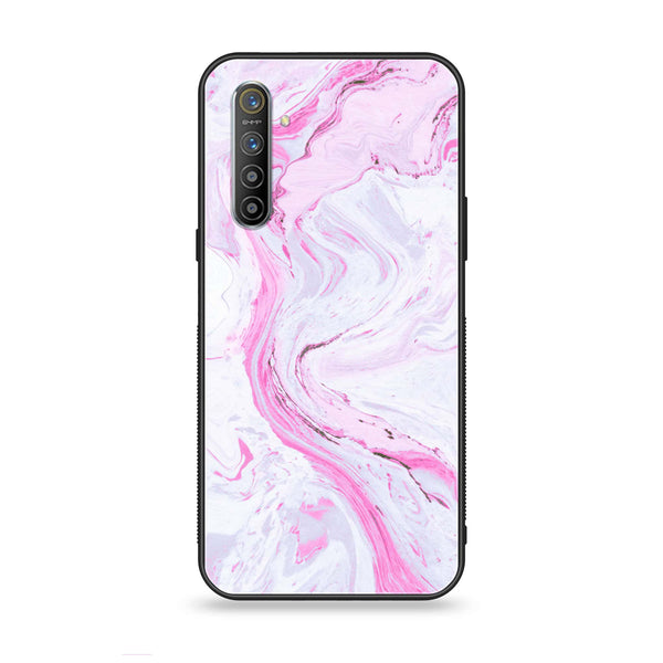 Realme XT - Pink Marble Series - Premium Printed Glass soft Bumper shock Proof Case