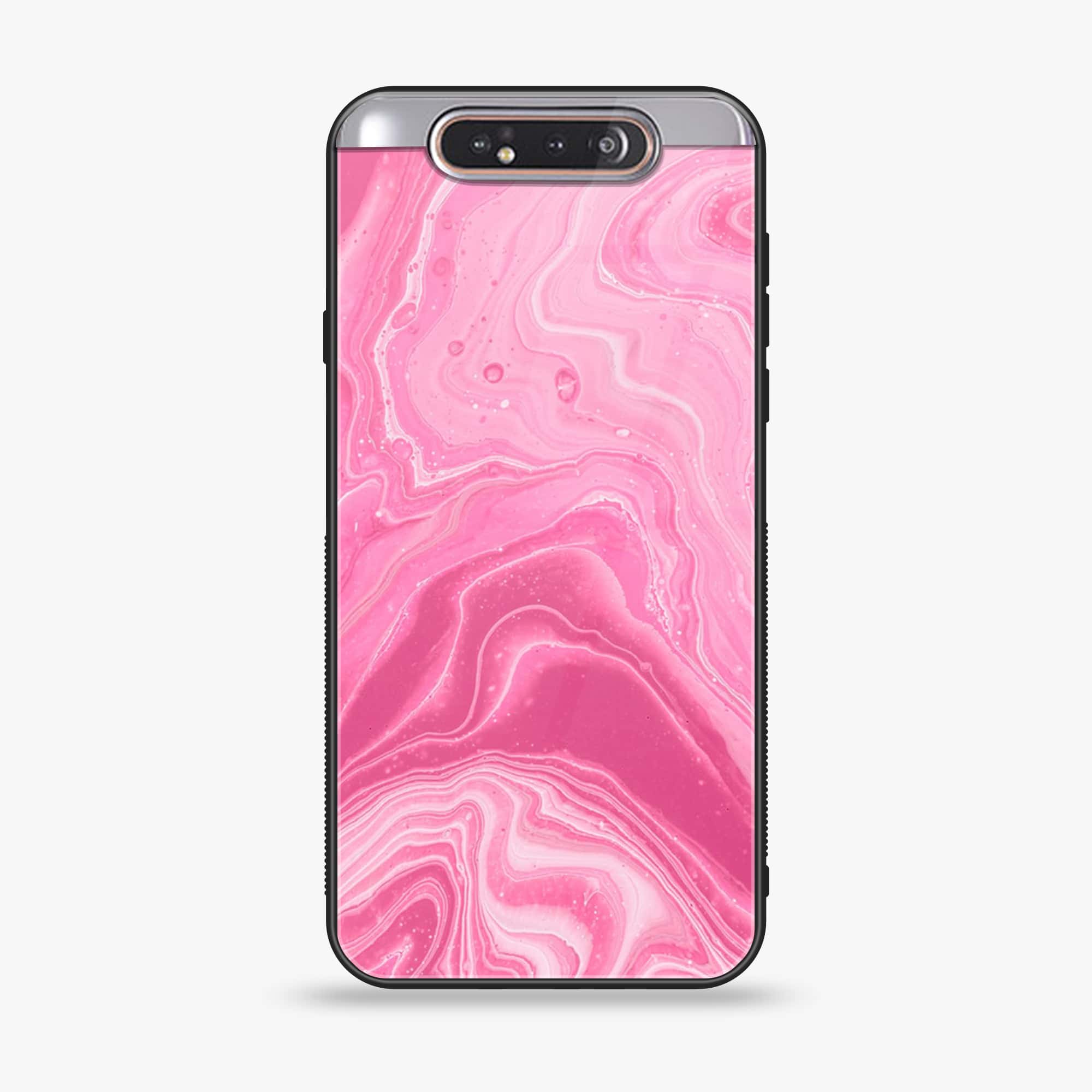 Samsung Galaxy A80 - Pink Marble Series - Premium Printed Glass soft Bumper shock Proof Case