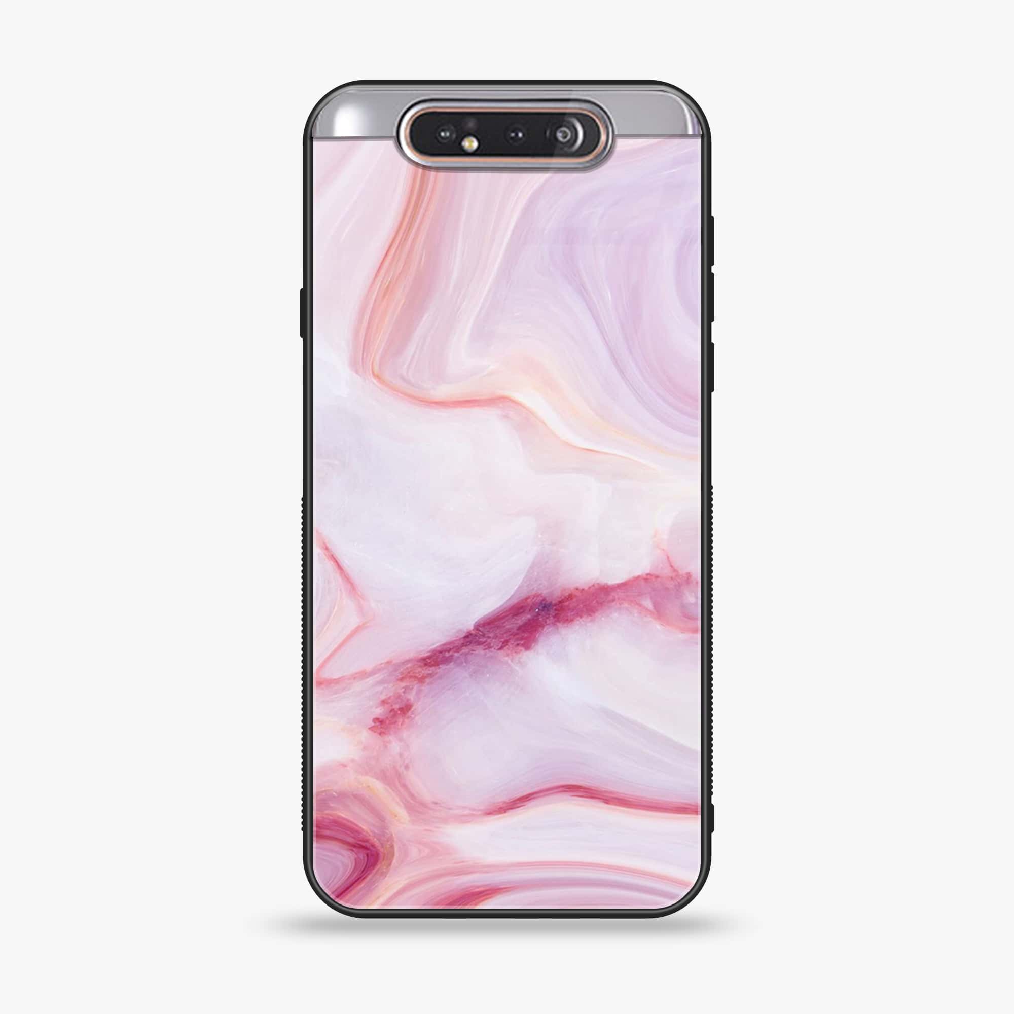Samsung Galaxy A80 - Pink Marble Series - Premium Printed Glass soft Bumper shock Proof Case