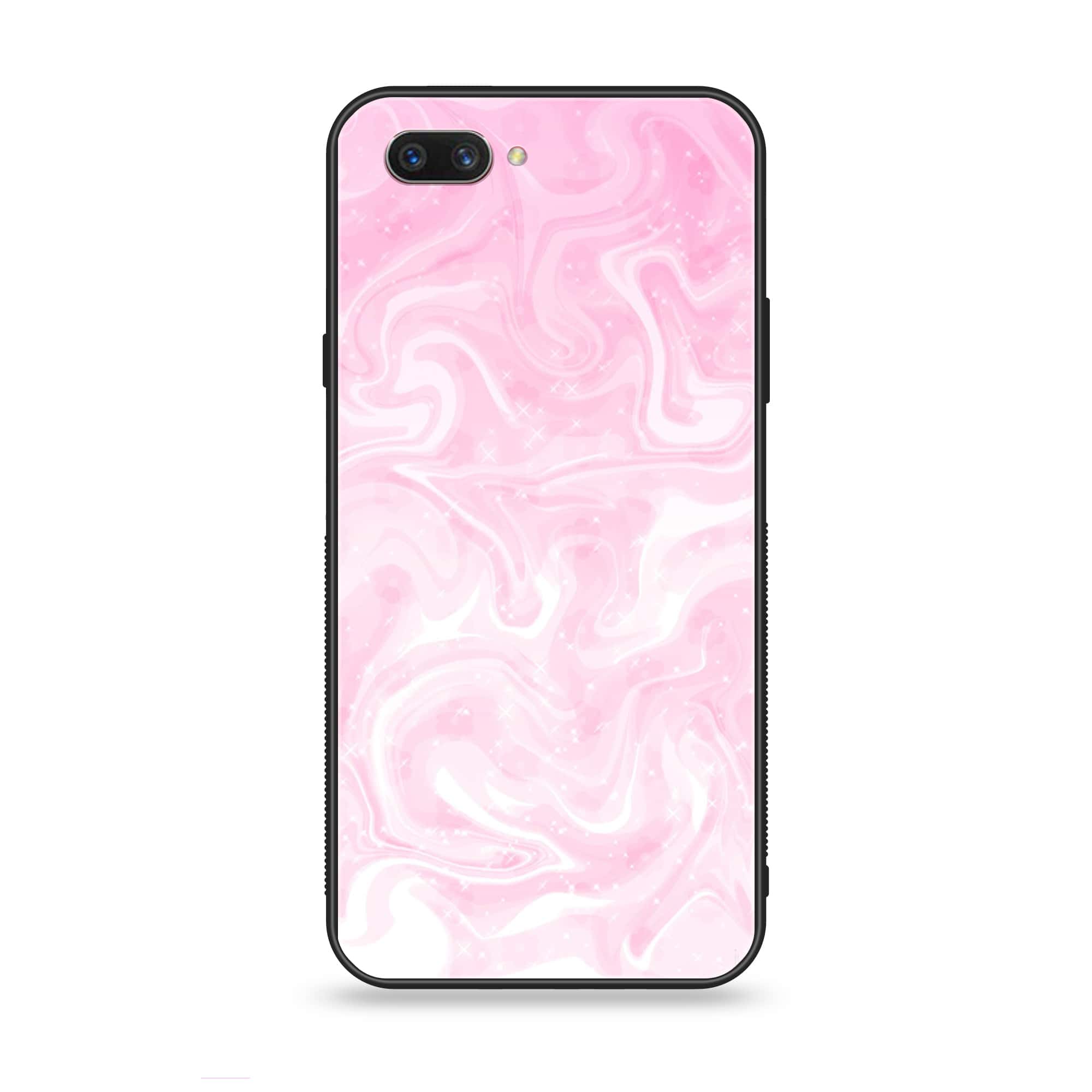 Oppo A3s - Pink Marble Series - Premium Printed Glass soft Bumper shock Proof Case