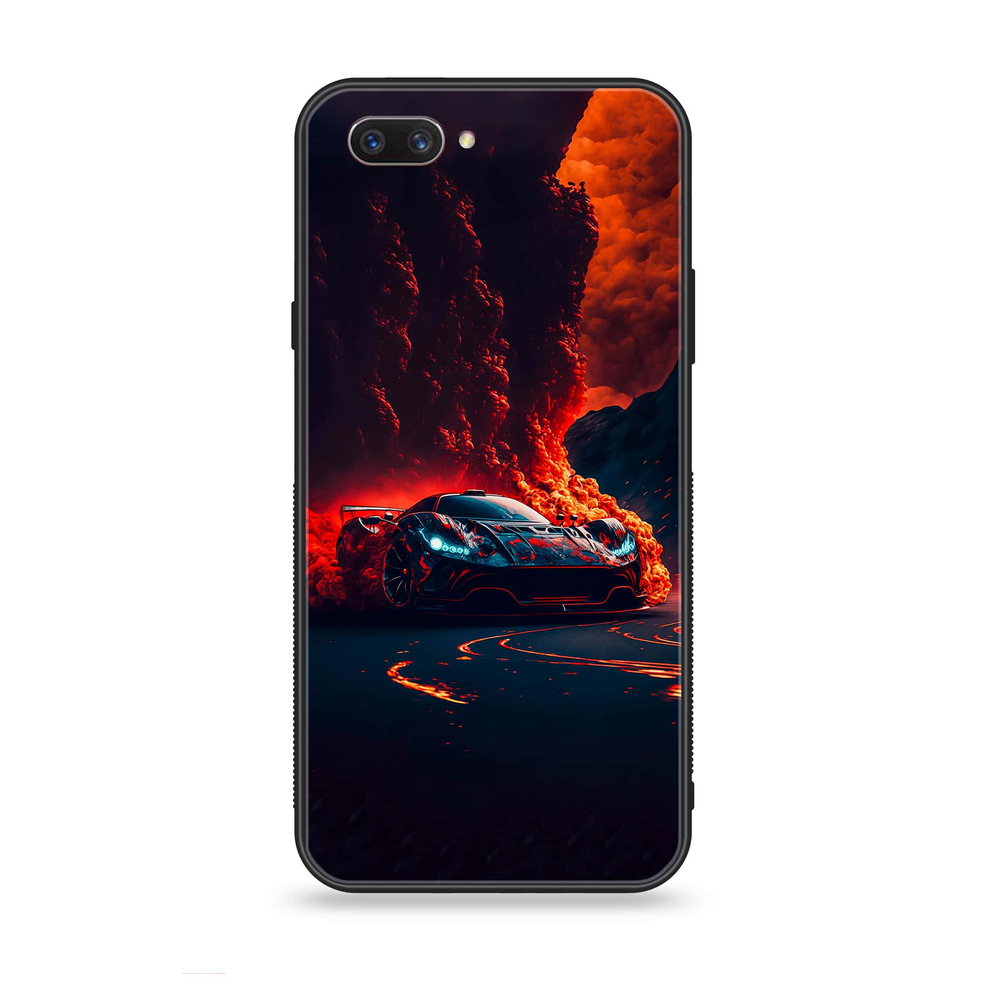 Oppo A3s - Racing Series - Premium Printed Glass soft Bumper shock Proof Case