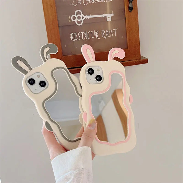 iPhone All Models Rabbit Face Mirror ShockProof Rubber 3D Case