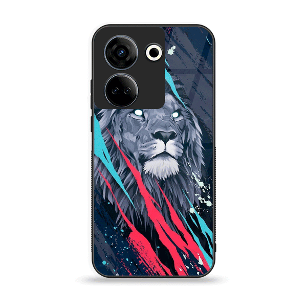 Tecno Camon 20 - Abstract Animated Lion - Premium Printed Glass soft Bumper Shock Proof Case