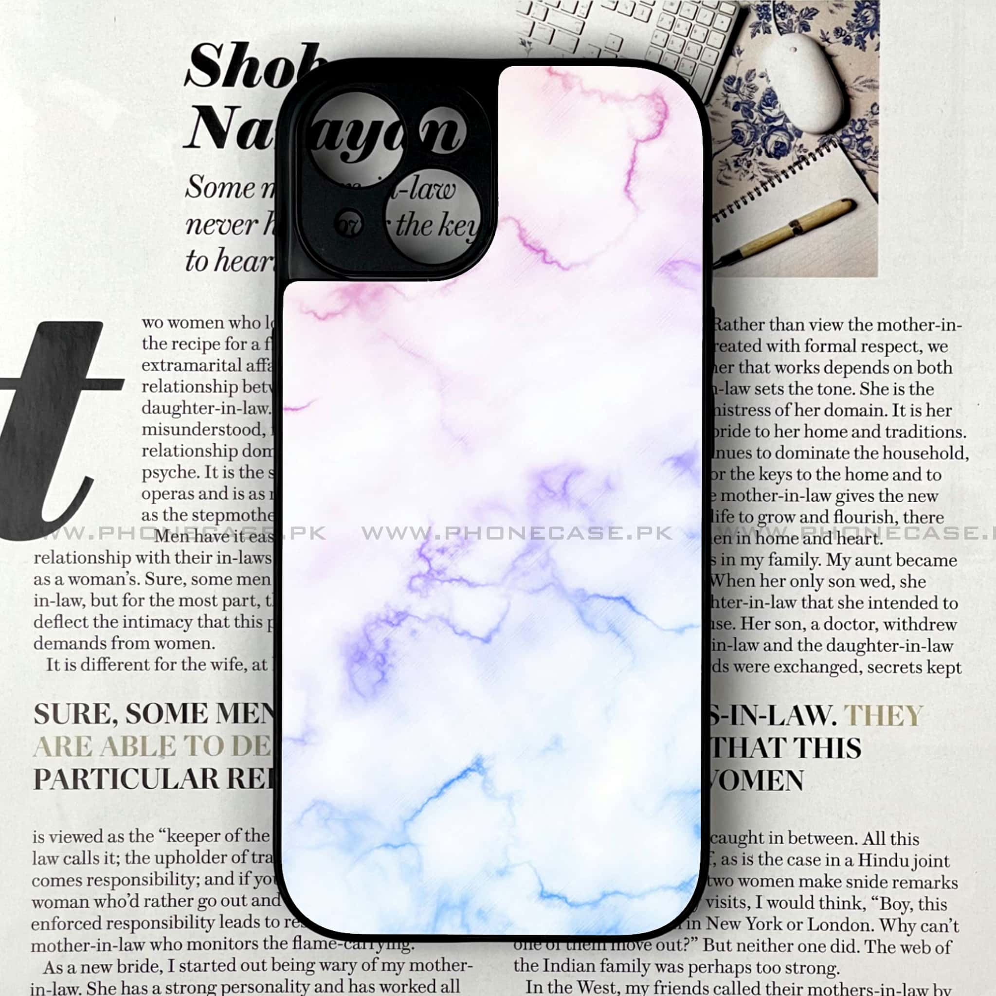 iPhone 13 Mini - White  Marble Series - Premium Printed Glass soft Bumper shock Proof Case