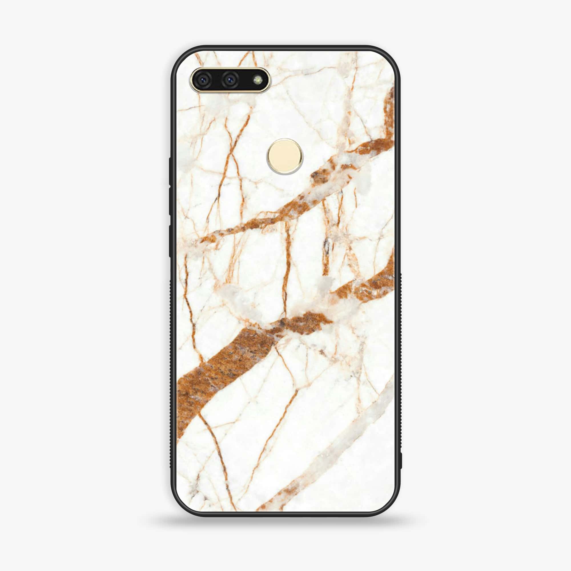 Honor 7A -  White Marble Series - Premium Printed Glass soft Bumper shock Proof Case