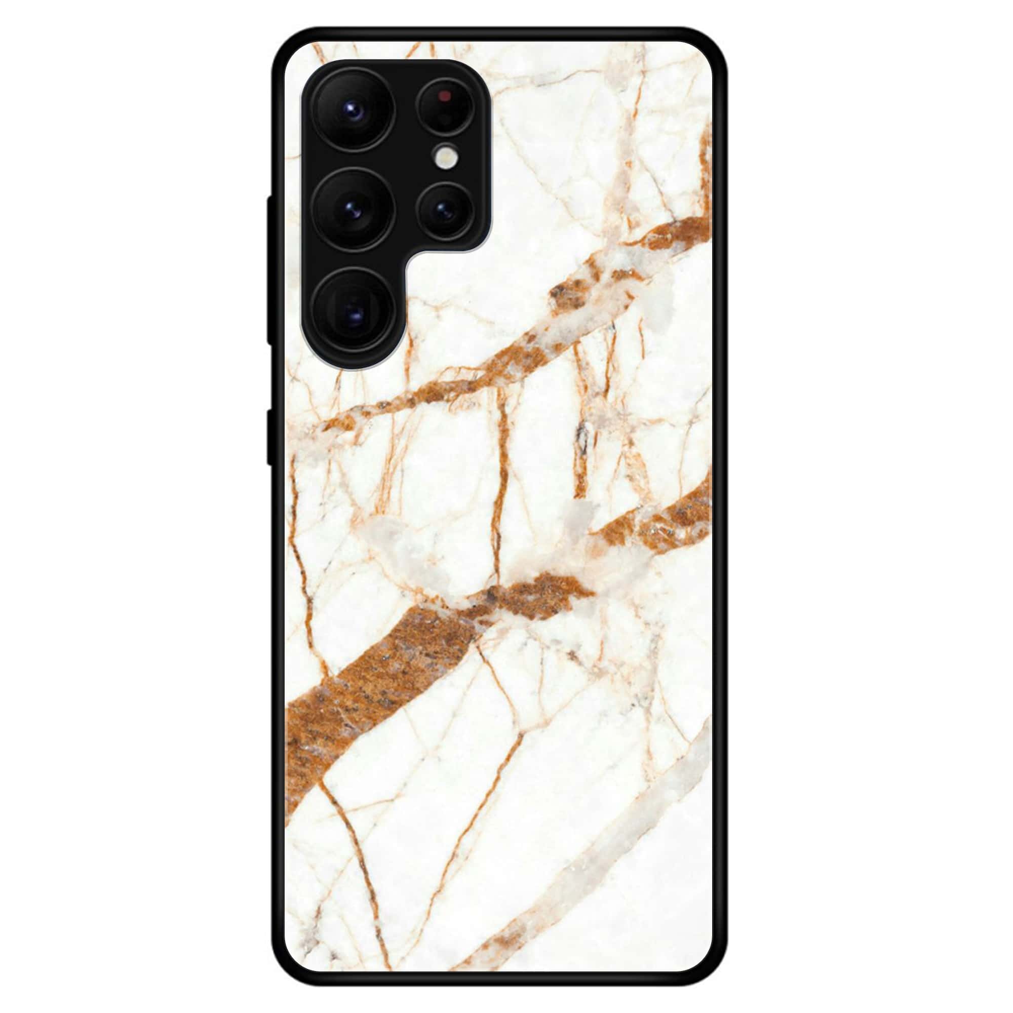 Samsung Galaxy S23 Ultra - White Marble Series - Premium Printed Glass soft Bumper shock Proof Case