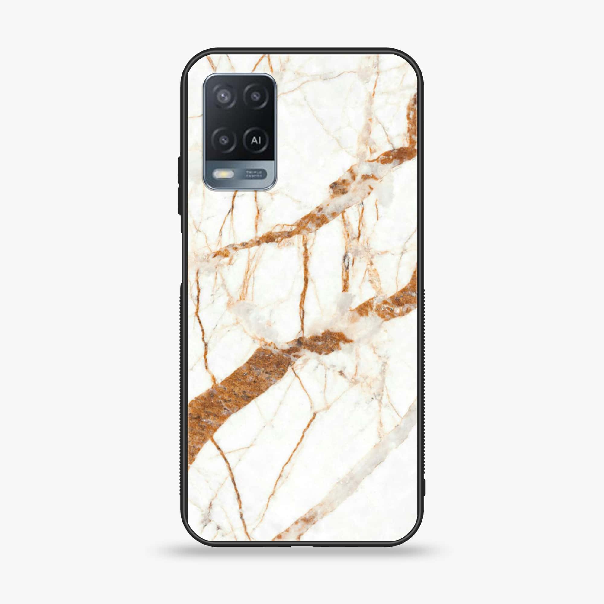 Oppo A54 - White Marble Series - Premium Printed Glass soft Bumper shock Proof Case