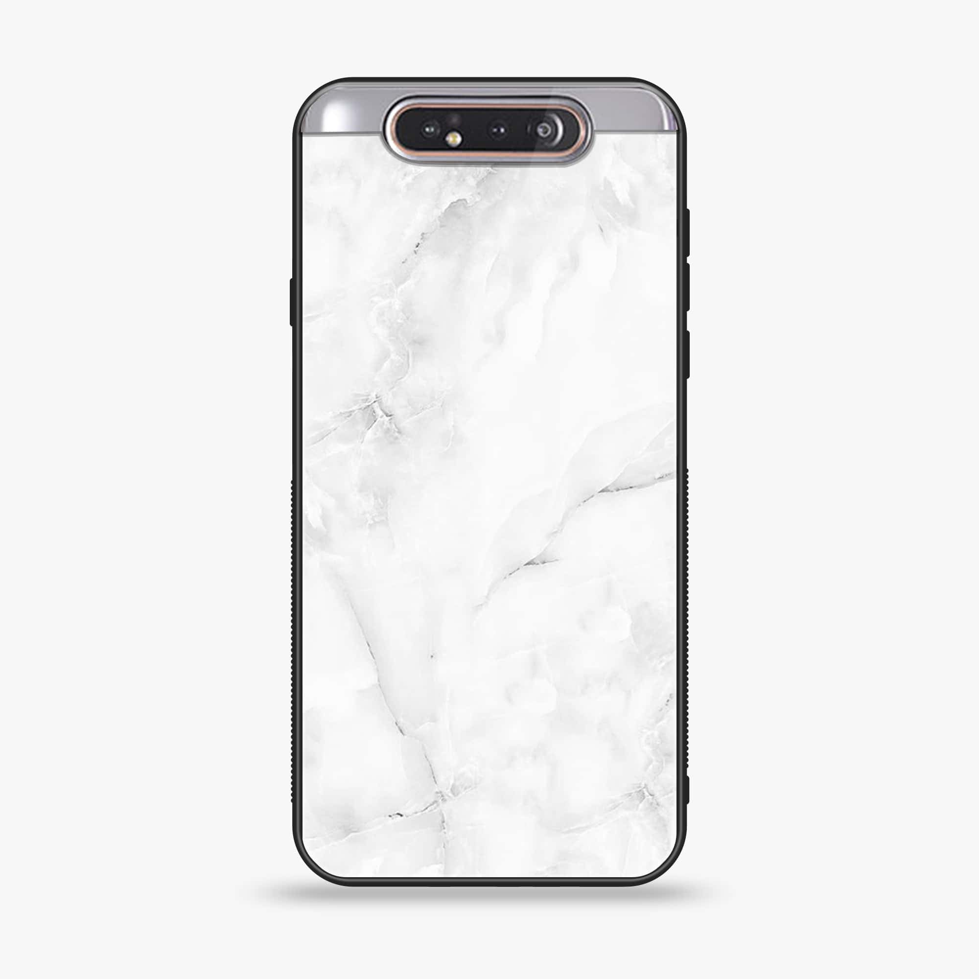 Samsung Galaxy A80 - White Marble Series - Premium Printed Glass soft Bumper shock Proof Case