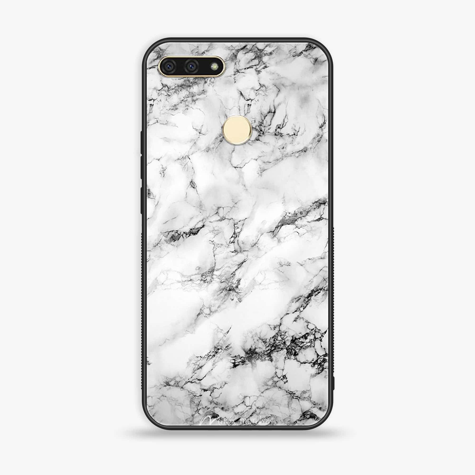 Honor 7A -  White Marble Series - Premium Printed Glass soft Bumper shock Proof Case