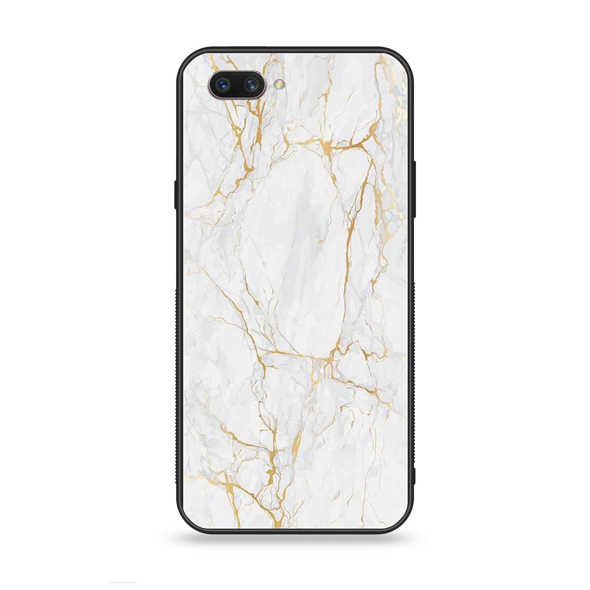 Oppo A3s - White Marble series - Premium Printed Glass soft Bumper shock Proof Case