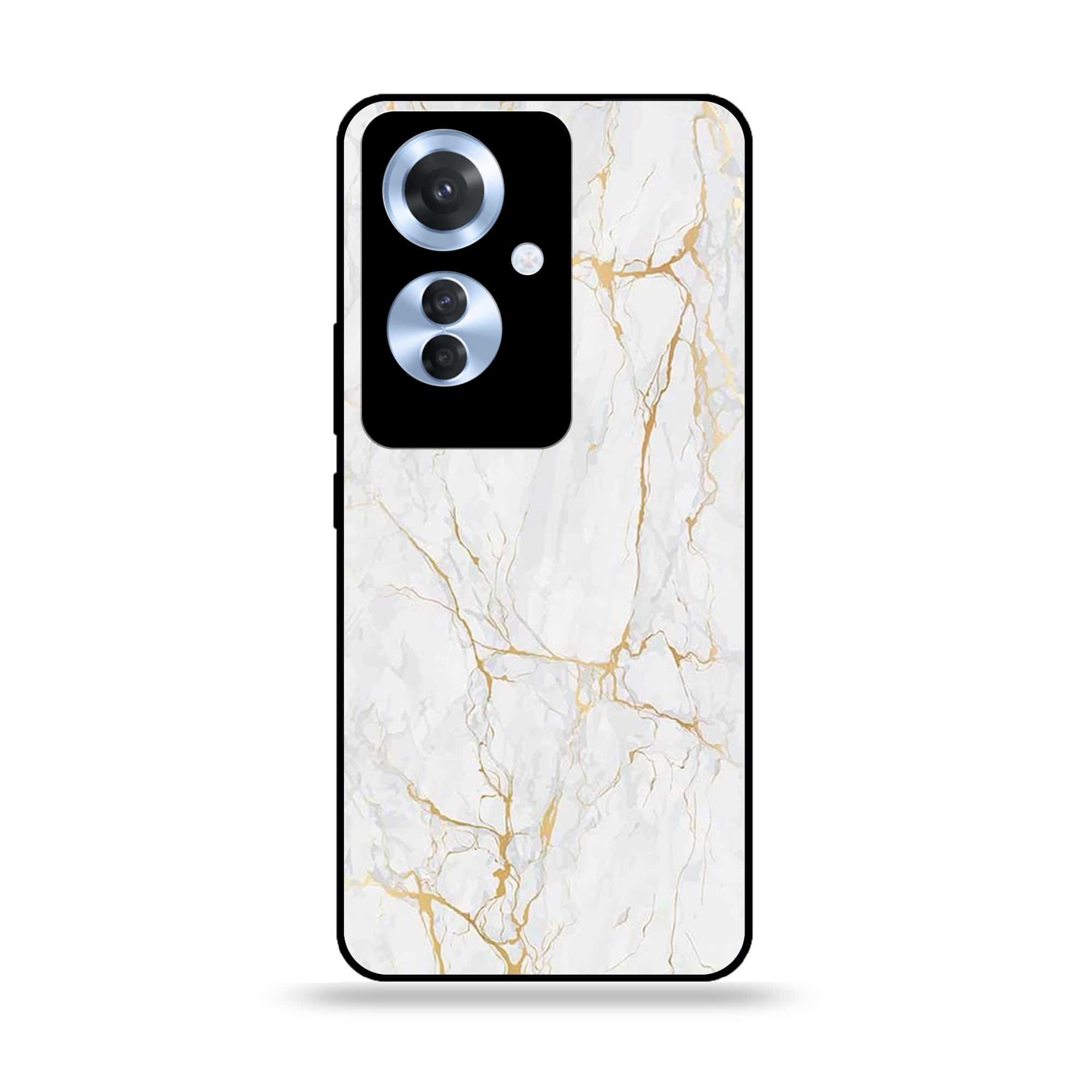Oppo F25 Pro - White Marble series - Premium Printed Glass soft Bumper shock Proof Case