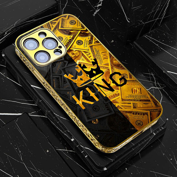 iPhone All Models  King Series V 2.0 Design 9 - Premium Electroplated Infinity Ultra Shine Glass Soft Silicon Borders Case