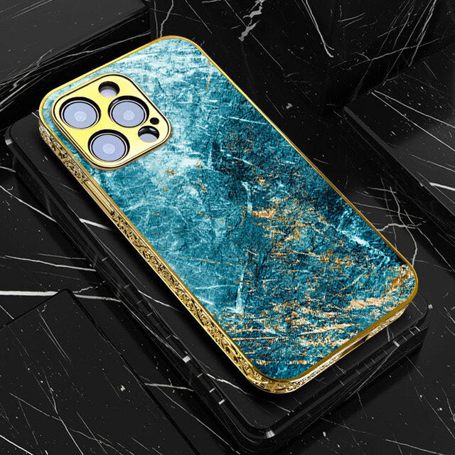 iPhone All Models Blue Marble 2.0 Series - Premium Electroplated Infinity Ultra Shine Glass Soft Silicon Borders Case