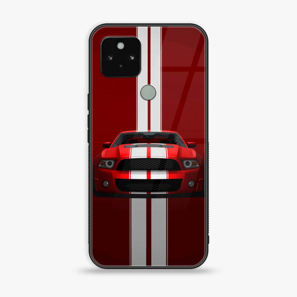Google Pixel 5a - Red Mustang - Premium Printed Glass soft Bumper Shock Proof Case