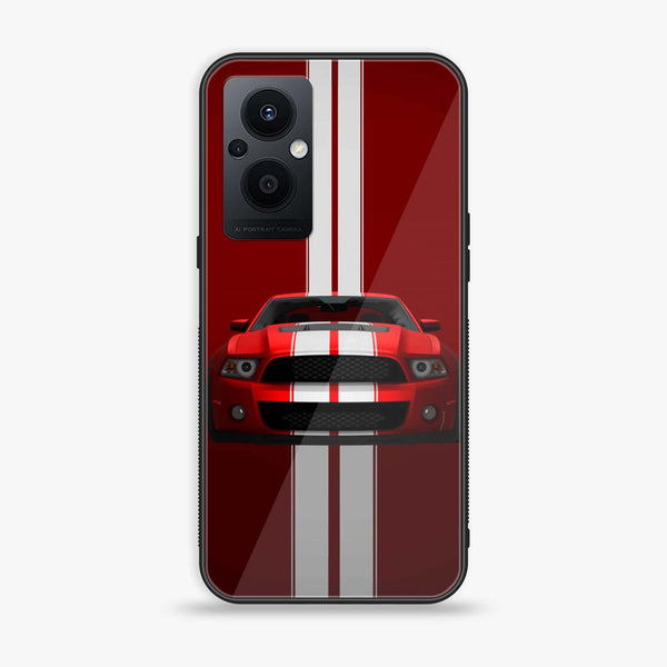 Oppo Reno 7z - Red Mustang - Premium Printed Glass soft Bumper Shock Proof Case