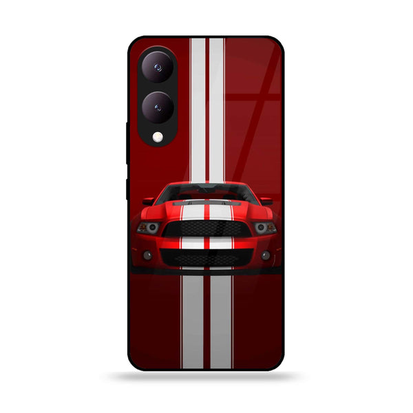 Vivo Y17S - Red Mustang - Premium Printed Glass soft Bumper shock Proof Case