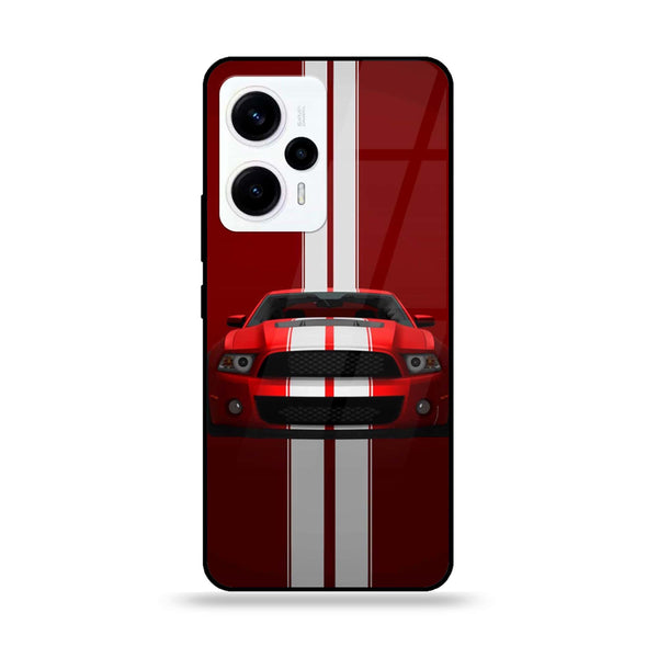 Xiaomi Poco F5 - Red Mustang - Premium Printed Glass soft Bumper Shock Proof Case