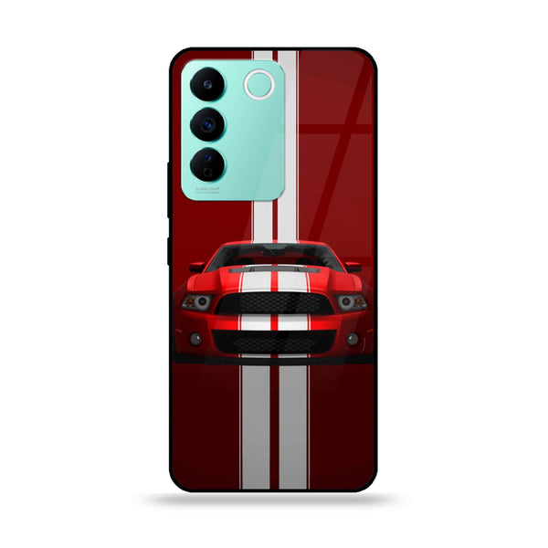 Vivo V27e - Red Mustang - Premium Printed Glass soft Bumper Shock Proof Case