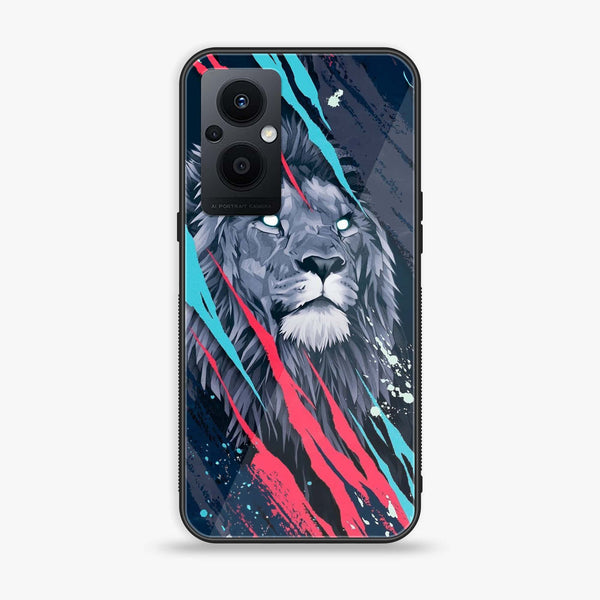 Oppo Reno 7z - Abstract Animated Lion - Premium Printed Glass soft Bumper Shock Proof Case