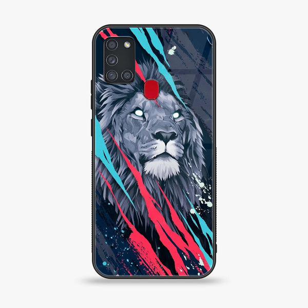 Samsung Galaxy A21s - Abstract Animated Lion - Premium Printed Glass soft Bumper Shock Proof Case