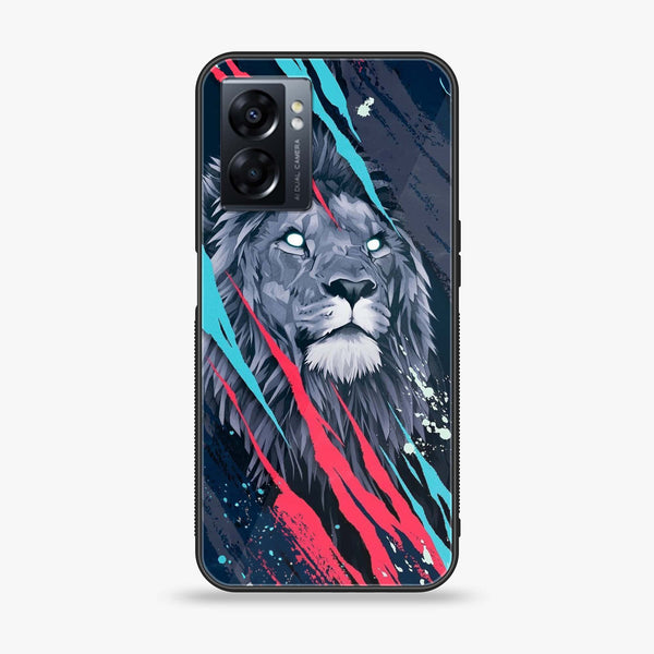Oppo A57 2022 - Abstract Animated Lion - Premium Printed Glass soft Bumper Shock Proof Case