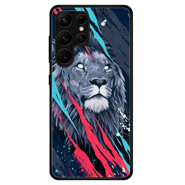 Samsung Galaxy S23 Ultra - Abstract Animated Lion - Premium Printed Glass soft Bumper Shock Proof Case