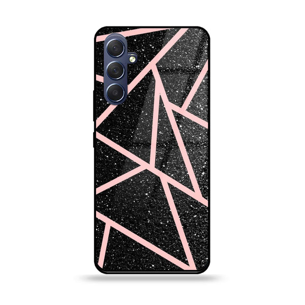Samsung Galaxy M54 - Black Sparkle Glitter With RoseGold Lines - Premium Printed Glass soft Bumper Shock Proof Case