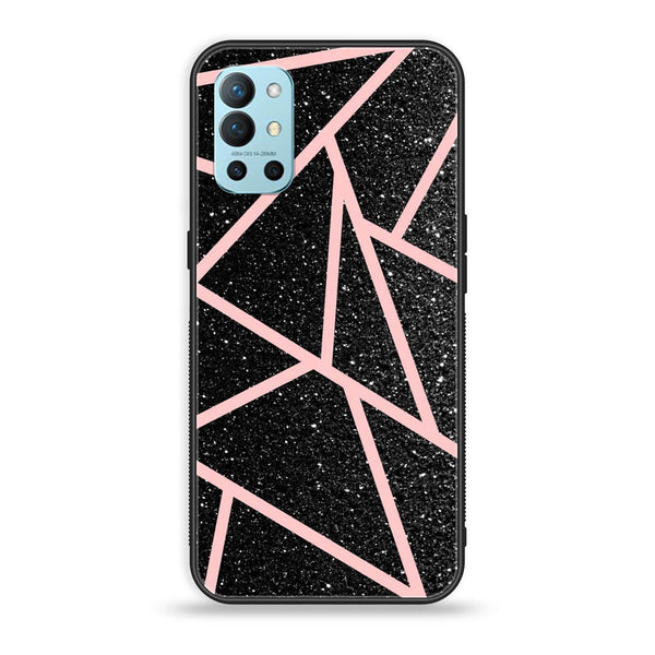 OnePlus 9R - Black Sparkle Glitter With RoseGold Lines - Premium Printed Glass soft Bumper Shock Proof Case